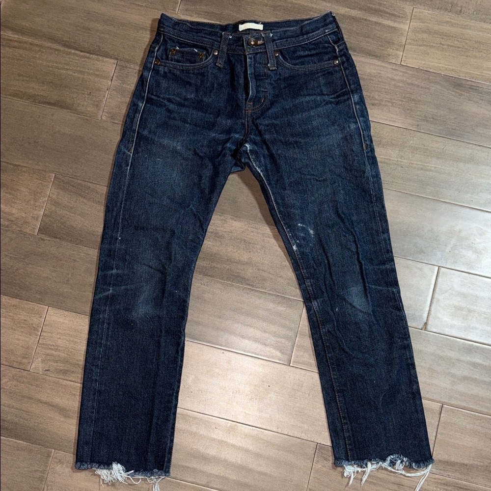 The Unbranded Brand Selvedge Raw Hem Denim Jeans Dark Wash Blue SZ 28